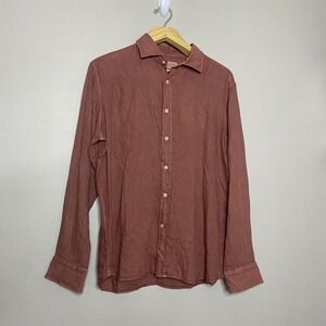 Tintoria Mattei 954 Long Sleeve Slim Shirt Top Linen Dyed Red Size 44 - 17‎ 1/2